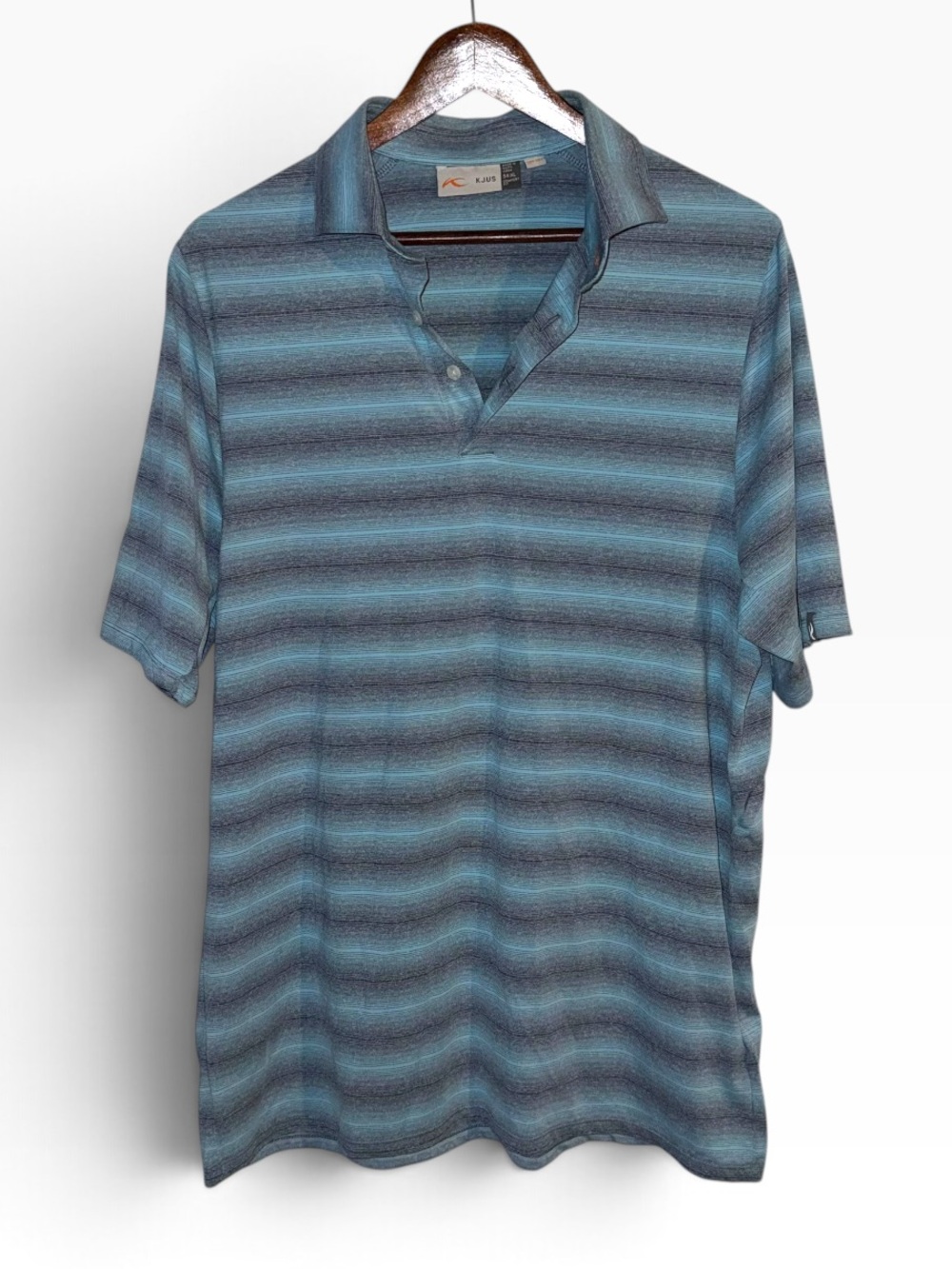 KJUS Polo Shirt Mens Size XL 54 Blue Stripes Short Sleeve UPF 50+ Golf Stretch